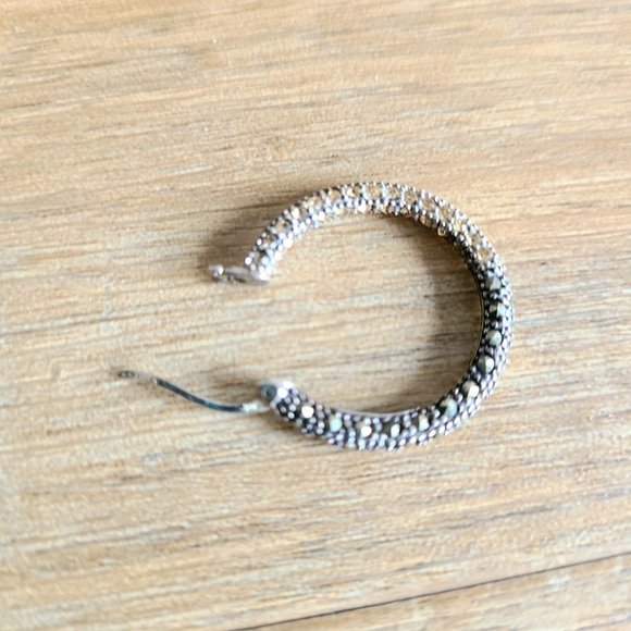 Sterling silver loops earrings with black and clear sparkly rhinestones. - Picture 5 of 6